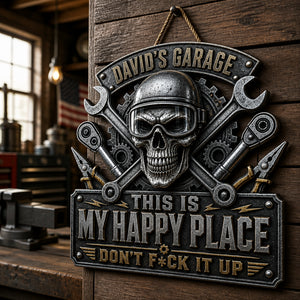 Personalized Garage Skull Metal Sign — This Is My Happy Place - Personalized Cut Metal Sign UV Printed 4ab45044-d43a-47ea-83db-da17bfa04285.jpg