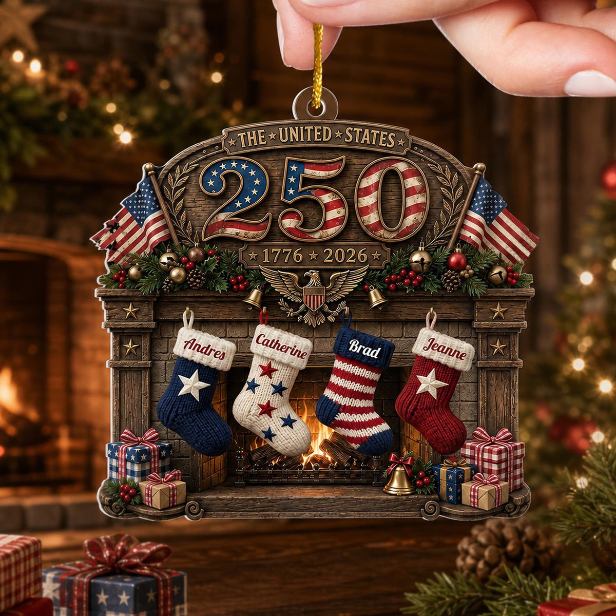 USA 250th Anniversary Fireplace & Stockings -Personalized 2D Flat America 250th Anniversary Christmas Gift For Family, Custom Family Name 4ace5817-1547-4027-865c-65e873d1f614-6.jpg