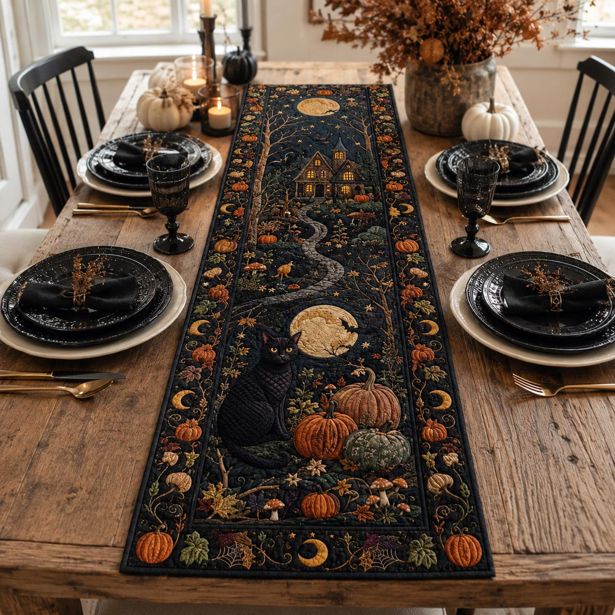Halloween Black Cat Table Runner, Spooky Pumpkin Fall Decor, Gothic Witchy Home Accent 4af22d68-ff94-4da9-a2eb-533e9568d621-2.jpg