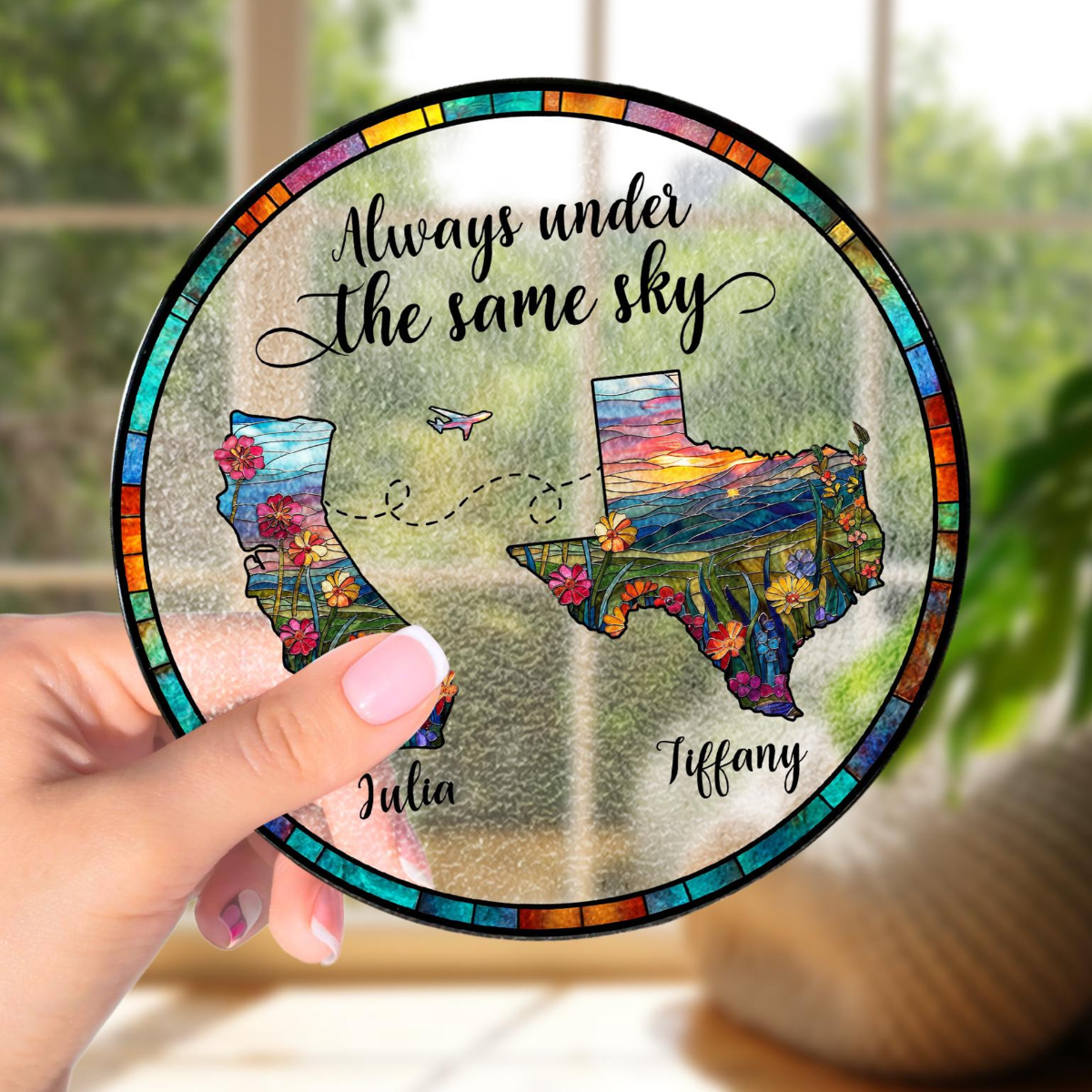 Personalized Long Distance Friendship Stained Glass Suncatcher, State To State Family Gift, Gift for Besties 4af91189-7cf6-474a-90a2-3f8a490132e0-7.png