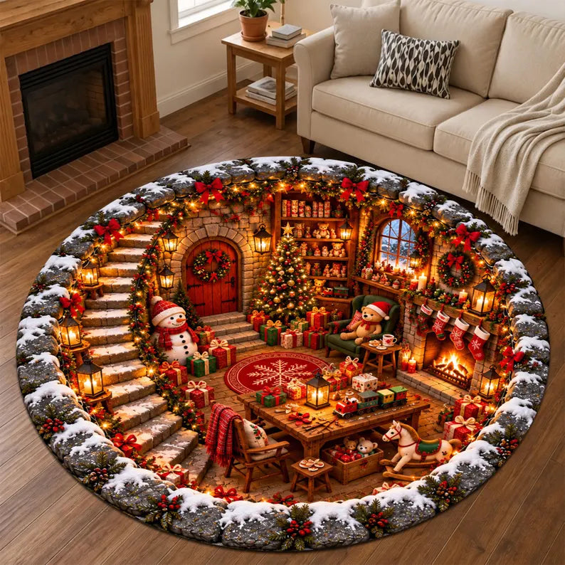 3D Illusion Christmas Rug, Santa Village North Pole Round Rug, Snowman Christmas Floor Decor, Winter Holiday Area Rug, Xmas Home Decor 4b0dc87f-1f41-4c23-bab9-ac47ce5cd7ce-dfgdfggf-2-.webp