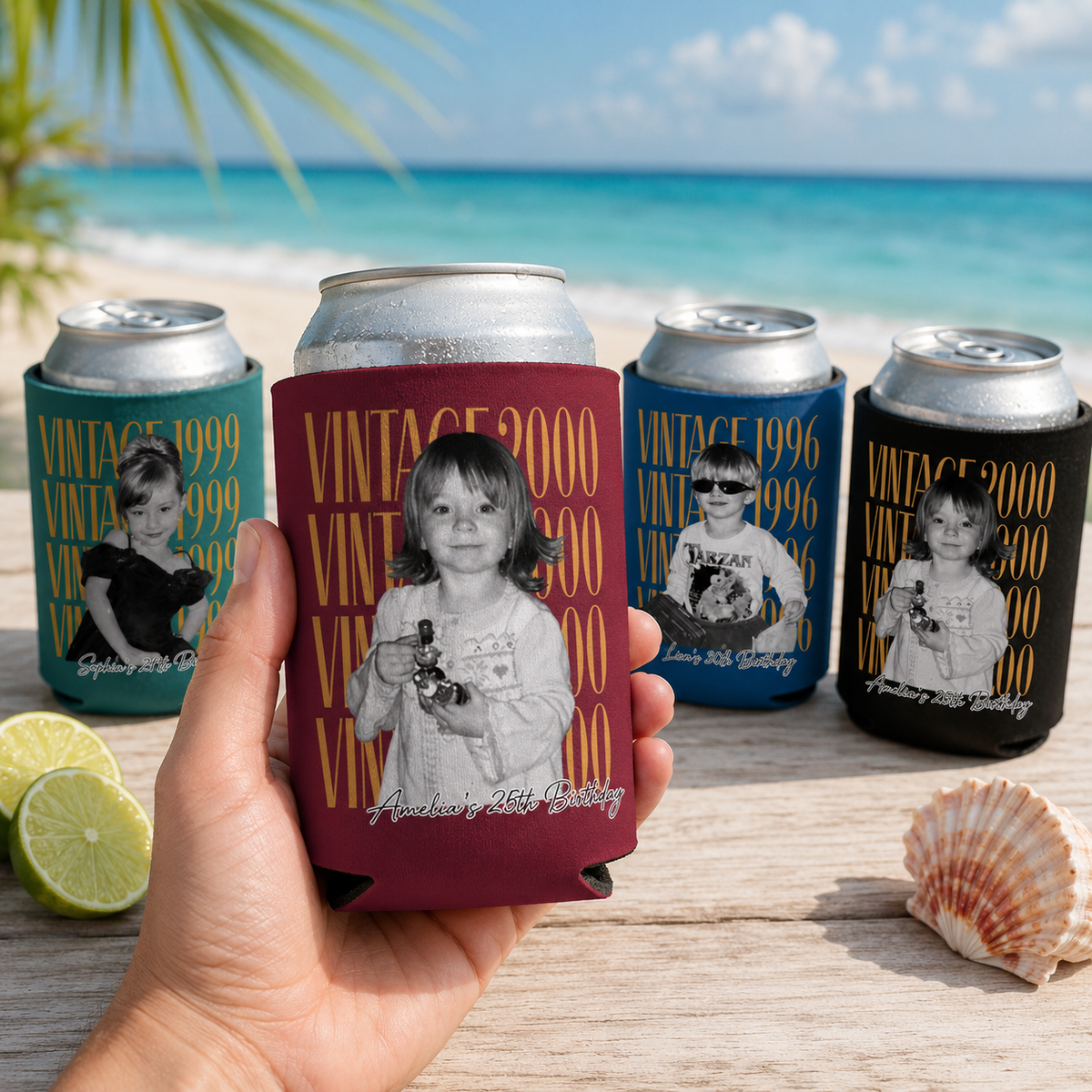Personalized Photo Birthday Can Cooler, Vintage photo Can Cooler, 30th Birthday Party Can Cooler, Funny Childhood Photo Drink Holder 4b23dc4d-4673-4c1c-b4ae-384c5a2528ae-banner-3.png