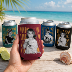 Personalized Photo Birthday Can Cooler, Vintage photo Can Cooler, 30th Birthday Party Can Cooler, Funny Childhood Photo Drink Holder 4b23dc4d-4673-4c1c-b4ae-384c5a2528ae-banner-3.png