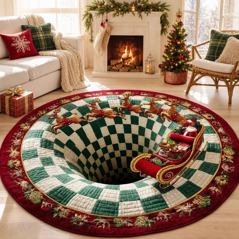 Christmas Santa Sleigh Vortex 3D Round Rug, Reindeer Checkered Optical Illusion Floor Mat, Non Slip Xmas Home Decor, Christmas Gift 4b484499-4f8d-4b87-b4d7-ccde0fcbe1bf-ghjghjghjghjghghjghjghjgh.webp