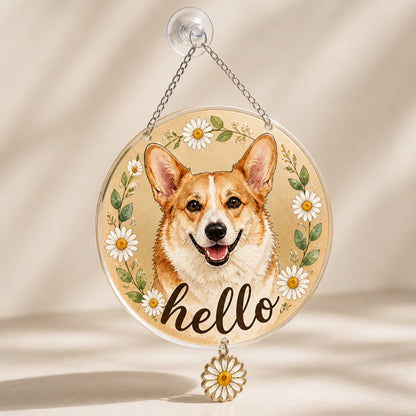 Hello Pet Portrait Doormat - Personalized 1 Layered Suncatcher with Charm 4b4f3043-d367-4a28-901e-2639124cc380.jpg