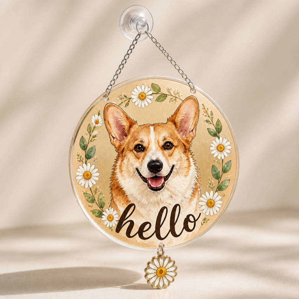 Hello Pet Portrait Doormat - Personalized 1 Layered Suncatcher with Charm 4b4f3043-d367-4a28-901e-2639124cc380.jpg