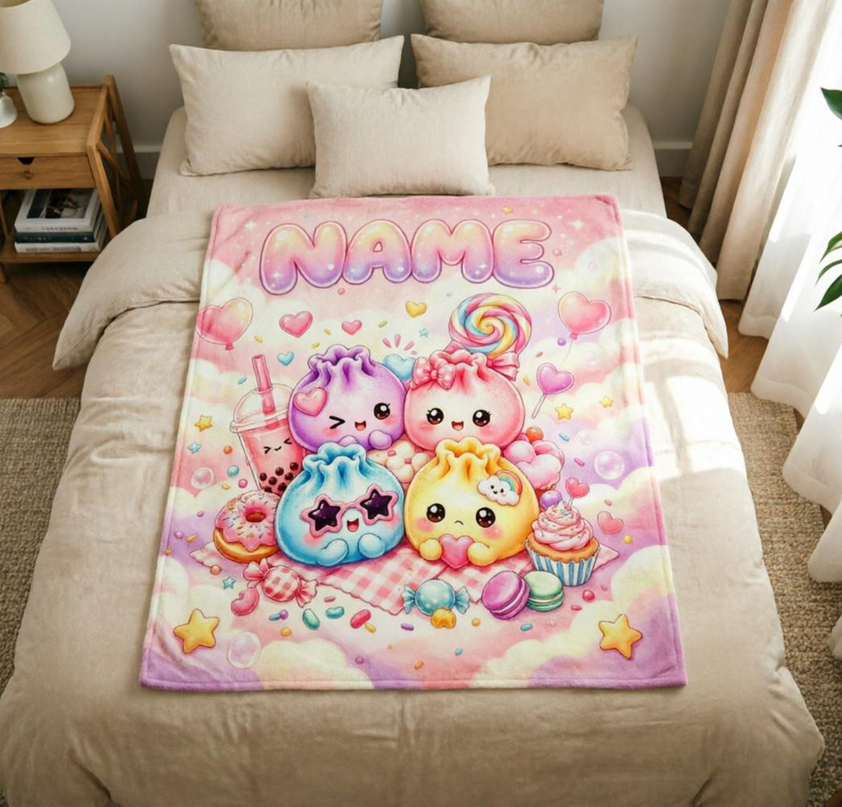 Custom Name Squishy Bao Blanket, Pastel Kawaii Dumpling Fleece Throw, Baby Shower Gift 4b58e521-62b2-44b4-8da5-a40920fa536a-9.jpg