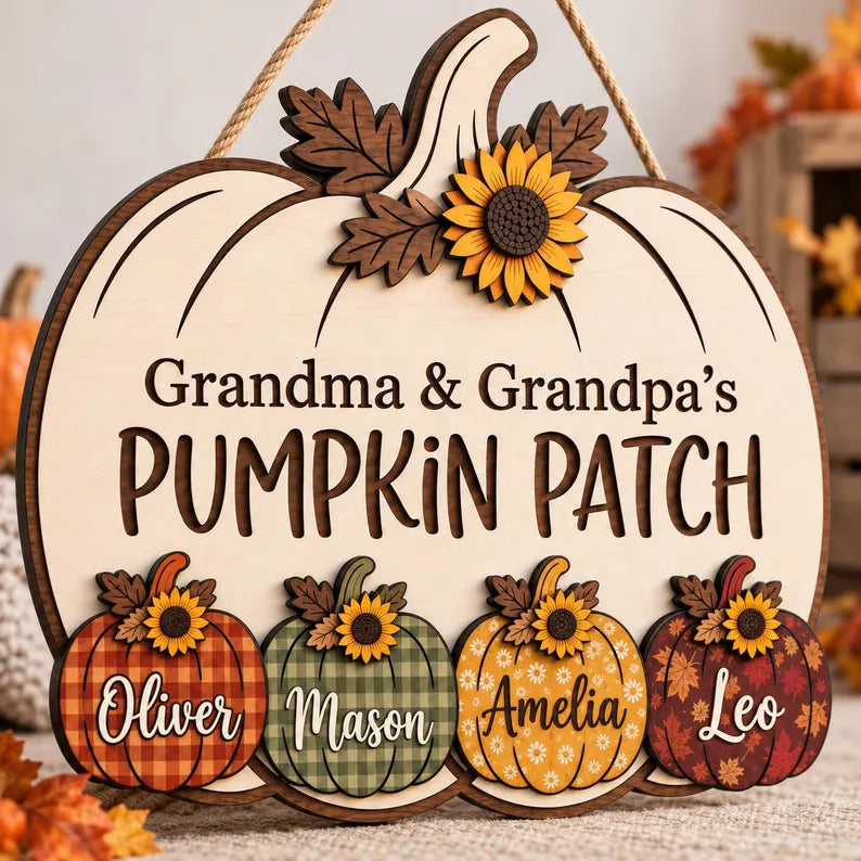 Personalized Grandma & Grandpa's Pumpkin Patch Door Sign, Custom Grandkids Names Fall Wood Decor, Grandparents Autumn Gift 4b832543-4eb3-46e1-b1c6-34b14ea81b03-dsdssvssxzdxvsvsssssssss-3-.webp