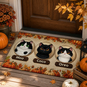 Autumn Pumpkin Patch Cat Portrait Doormat (3 Pets) - Personalized Doormat 4b951839-9864-4ff2-ab92-49c89a3cf400.jpg