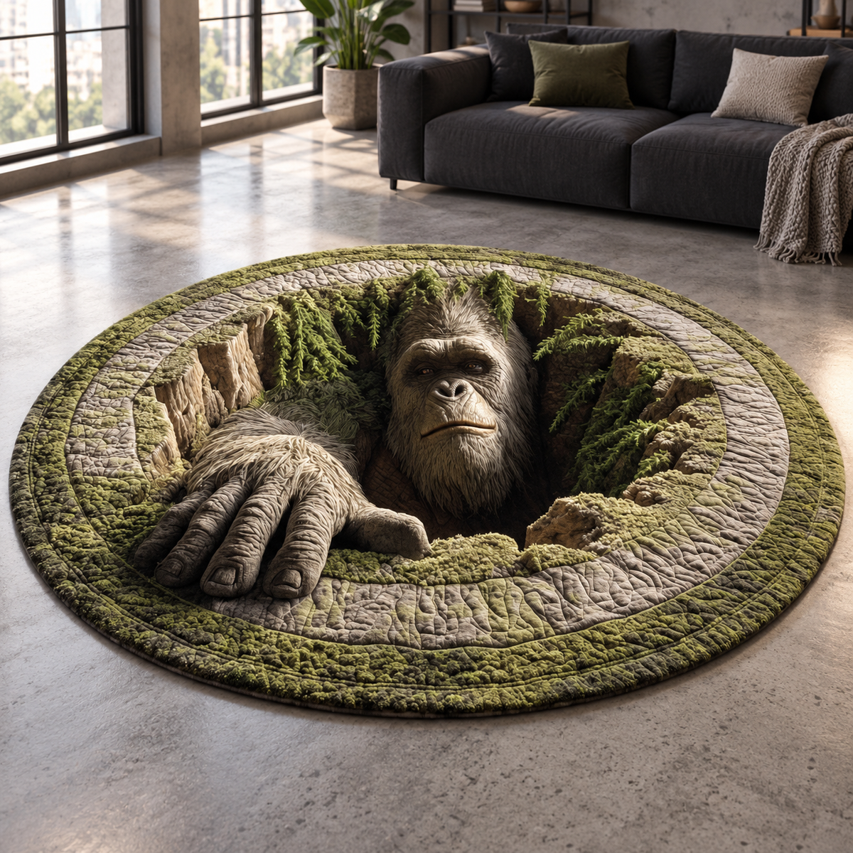 Bigfoot Round Mat, Sasquatch 3D Illusion Rug, Forest Creature Floor Mat, Rustic Cabin Decor, Cryptid Rug, Bigfoot Lover Gift 4bd9dbfd-77b2-48de-be46-fb2bd0634a1c-Th-m-kh-t-h-o-gi-c-1.png