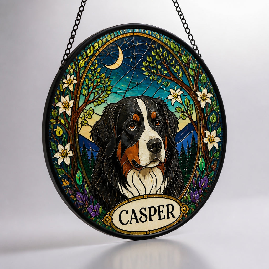 Personalized Stained-Glass Dog Suncatcher – Forest Arch - Personalized Suncatcher Stained Glass 4be26110-01d3-45a6-8ed6-cbe23650f821.jpg