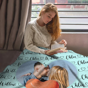 Personalised Heart Couple Photo Soft Throw Blanket with Name Home Decor Valentine's Day Anniversary Gift for Couple