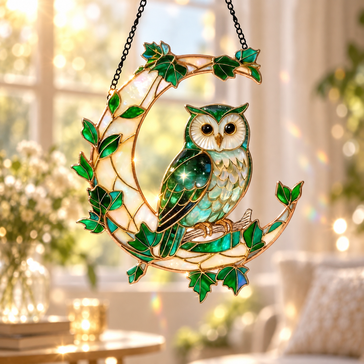 Owl Stained Glass Suncatcher, Moon Owl Window Hanging, Green Owl Decor, Forest Nature Gift, Owl Lover Gift, Celestial Decor, Gift for Mom 4c2f9aa7-afa6-472b-a8f7-f011d7685430-f995b3db-a4eb-4da8-a44c-81851d5f9607.png