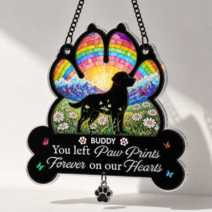 Pet Memorial Rainbow Suncatcher — Paw Prints on Our Hearts - Personalized 1 Layered Suncatcher with Charm 4c483770-d518-4507-88d8-b0037c455719.jpg