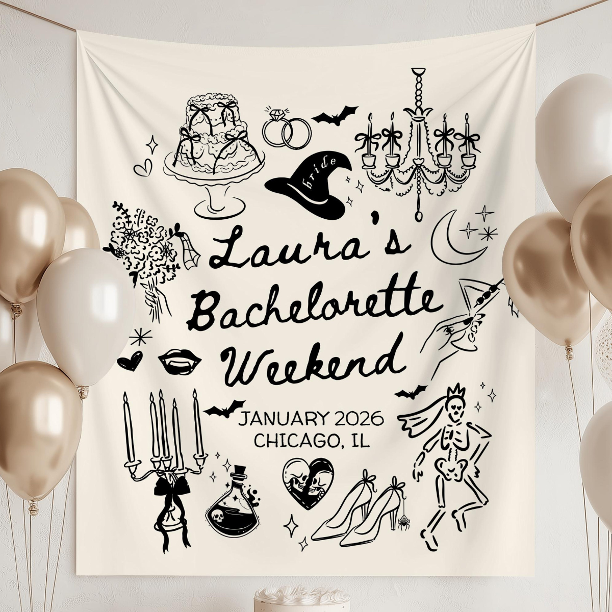 Personalized Witchy Bachelorette Party Decor, Custom Location Bachelorette Weekend Tapestry, Salem Bachelorette, Halloween Bridal Merch 4c66f723-64c9-4a77-bfec-d9258812d7aa-1.png
