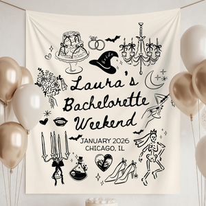 Personalized Witchy Bachelorette Party Decor, Custom Location Bachelorette Weekend Tapestry, Salem Bachelorette, Halloween Bridal Merch 4c66f723-64c9-4a77-bfec-d9258812d7aa-1.png