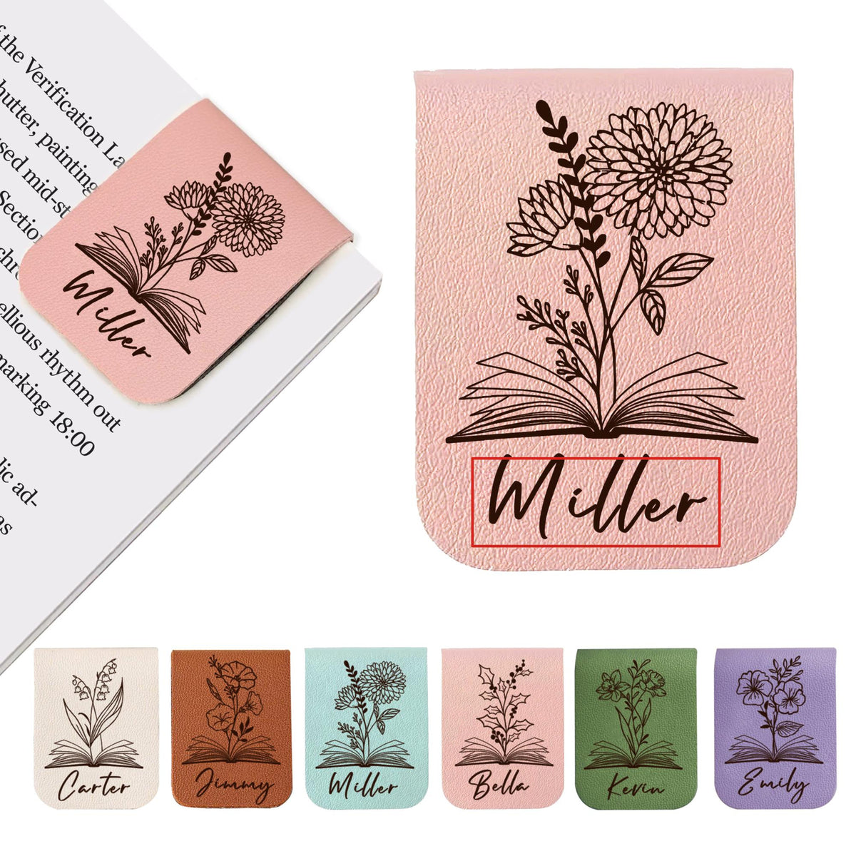 Personalized Leather Magnetic Bookmark, Engraved Birth Flower Book Mark Gifts 4c7546c3-176c-4373-84f6-1e50a5d15221-9.jpg