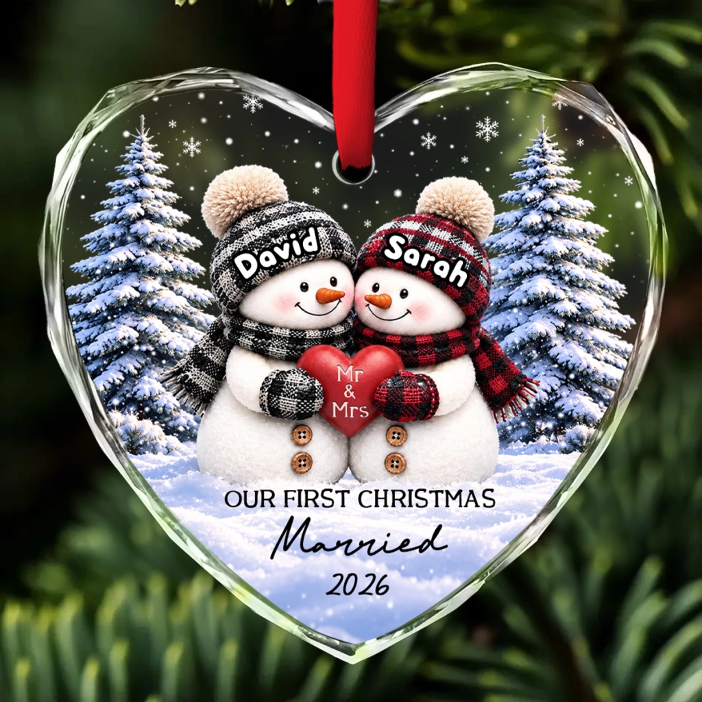 Our First Christmas Married Couple Snowman - Personalized Crystal Ornament - Christmas Gift For Couple 4d033dfa-0cc8-4b70-8819-ab0612c3da8a-banner-2.png