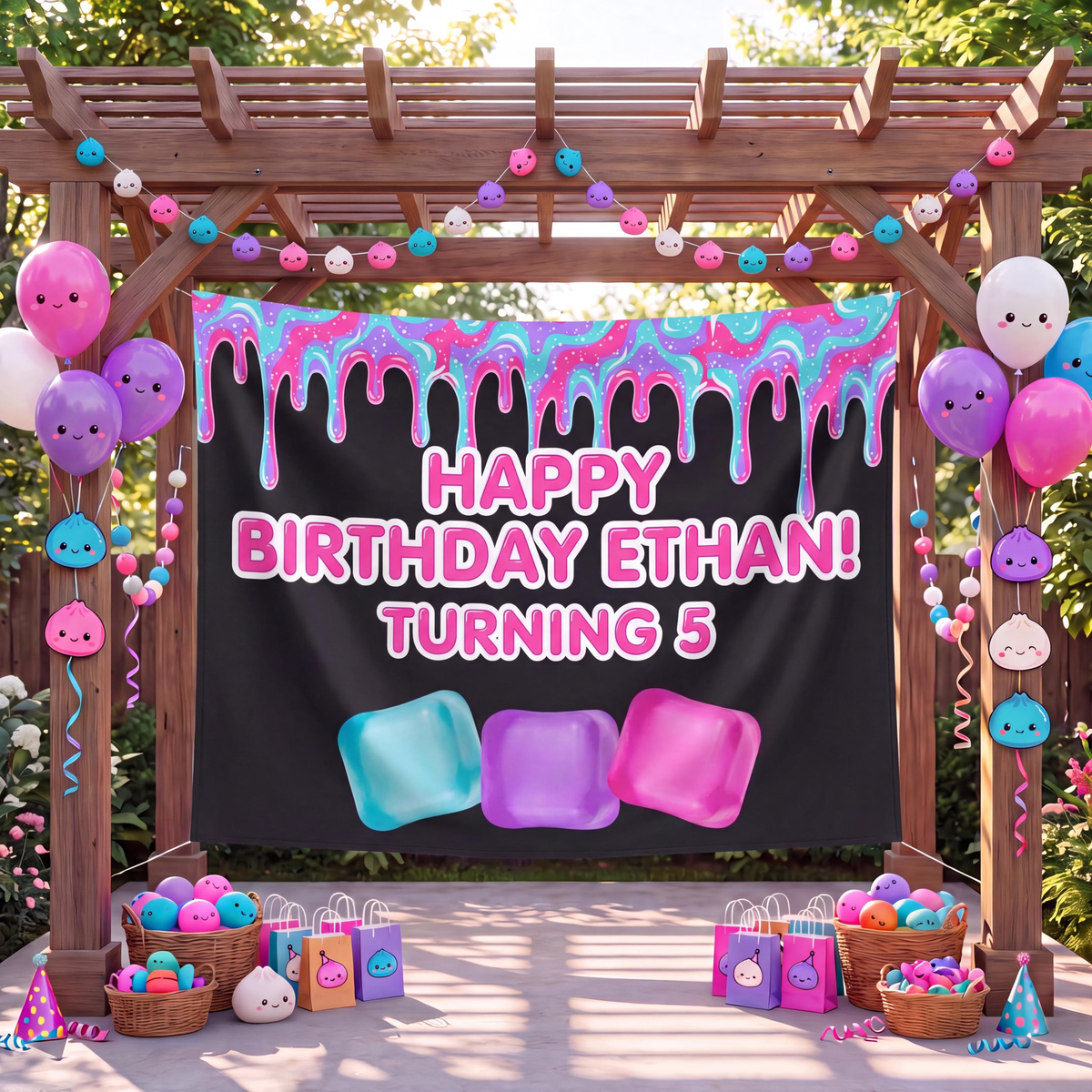 Kawaii Birthday Party Backdrop, Custom Name Tapestry, Colorful Dumpling Plush Decor, Sweet Treats Banner, Cute Food Dessert Wall Hanging 4d4a227b-60db-4366-8c32-78bc9a09c164-2-3_converted.png