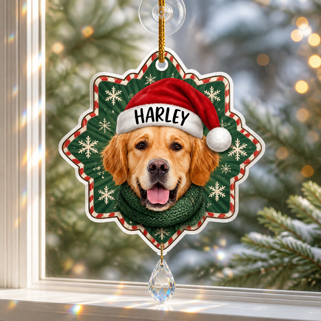 Custom Pet Photo Santa Hat Cutout Ornament - Personalized 1 Layered Suncatcher with Charm 4d5c9b1e-0f6c-4b5a-8151-21da4d951f66.png