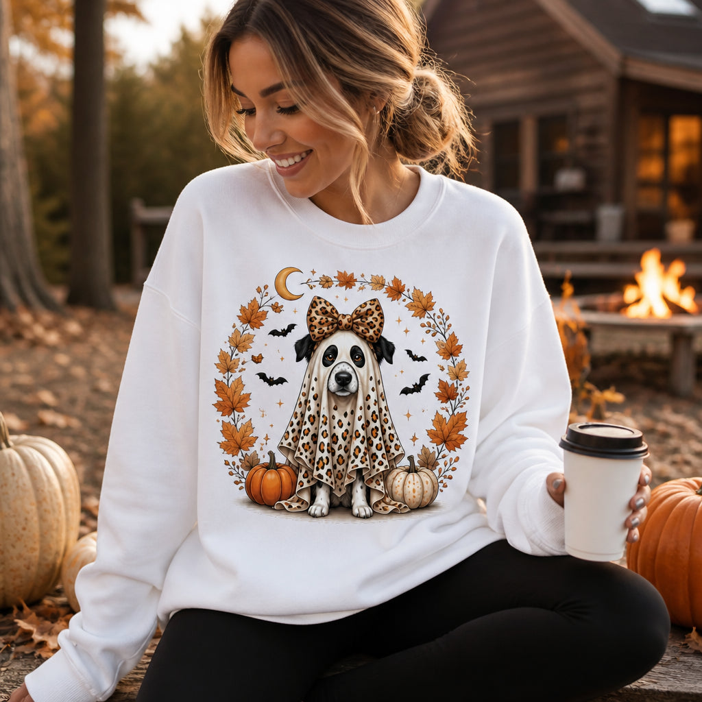 Spooky Cute Leopard Ghost Dog Fall Sweatshirt - Personalized Sweatshirt 4d675b53-15f0-4ac6-95c0-2628d83cdfe3.jpg