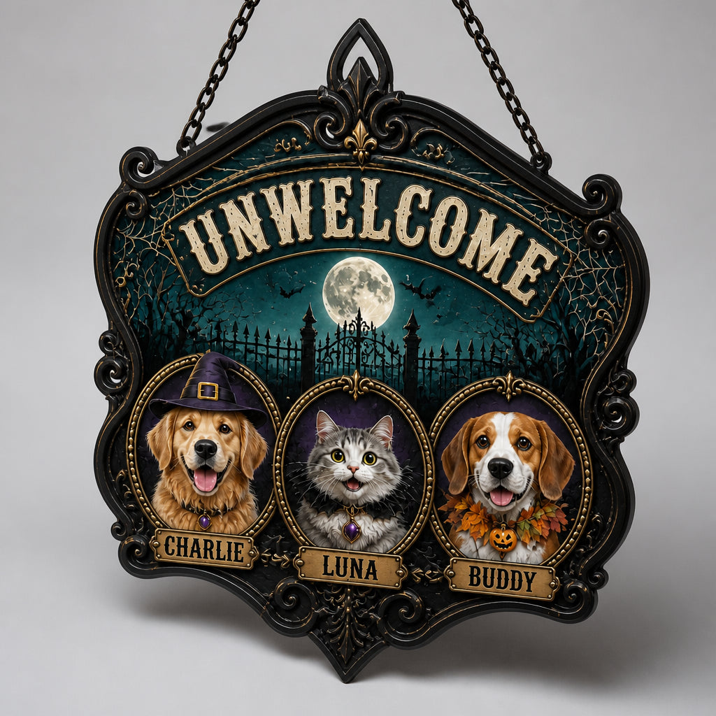 Halloween UNWELCOME Haunted Pets – Custom Photo UV Metal Sign - Personalized Cut Metal Sign UV Printed 4d90f0e4-0661-4156-9435-43053bab99ac.jpg
