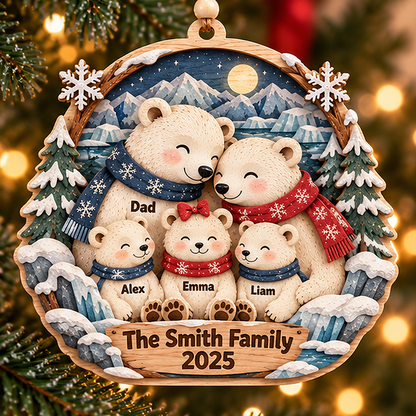 Personalized Polar Bear Family Layered Wood Christmas Ornament, Custom Family Name Ornament, Arctic Animal Family Keepsake, Christmas Gift 2026 4da88cbf-b46b-47d9-a88e-298bc672206f-polar_bear_family_5_members_mockup.png