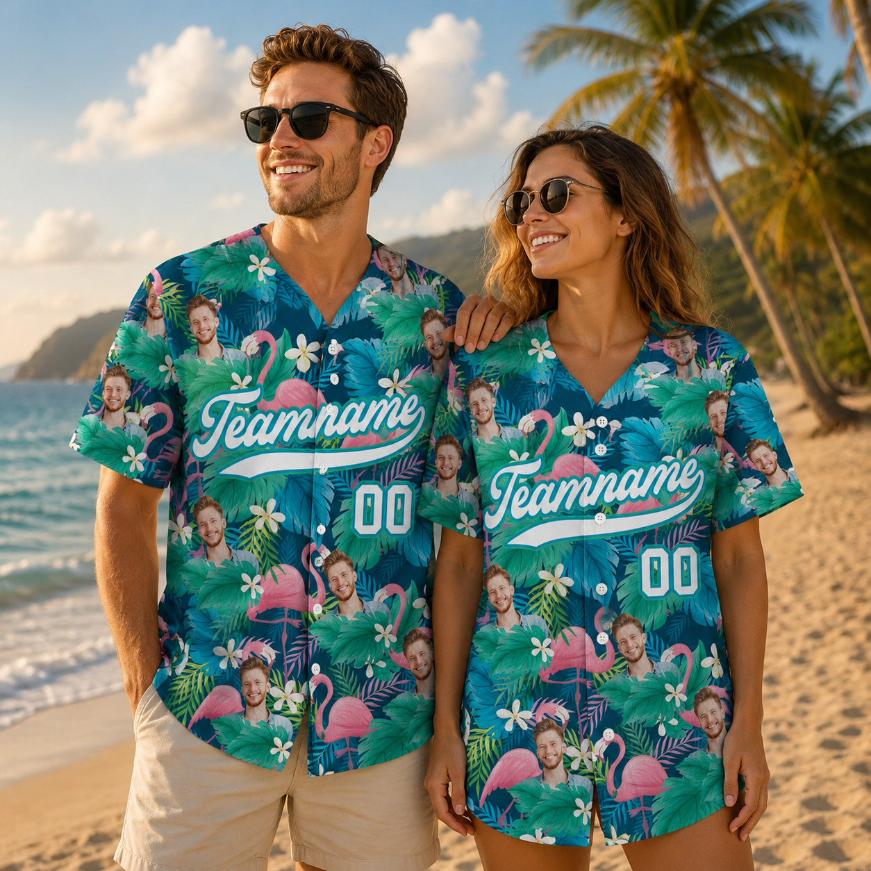 Custom Hawaiian Baseball Jersey with Face Teamname Name Number, Personalized Hawaii Floral Shirt for Men Women Youth Preschool Button Shirt