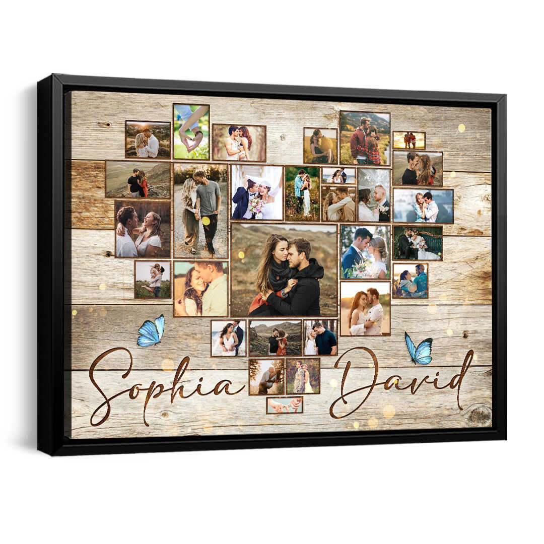 Custom Heart Photo Collage Canvas, Photo Collage Gift, Personalized Anniversary Gift For Couples