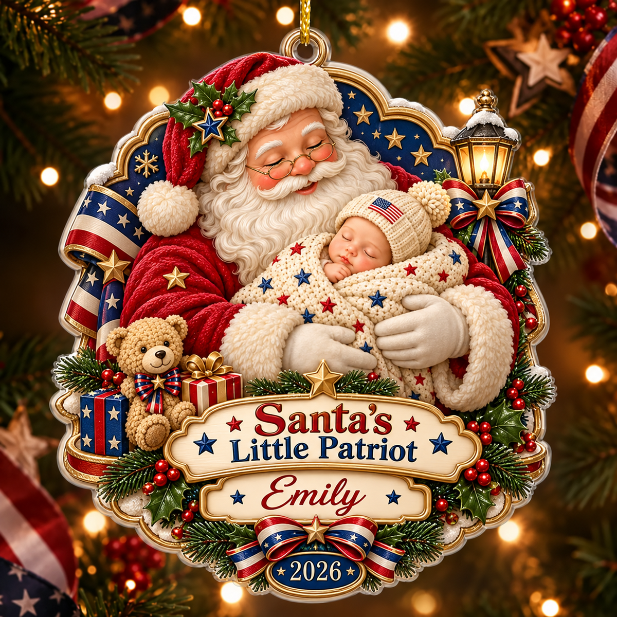 Personalized Santa's Little Patriot Baby's First  Christmas 3D Ornament 2026 – Santa Holding Baby Patriotic Keepsake Gift 4dd6b31d-2475-4232-a265-aa7abc3fcca5-7011bb23-fffc-4900-898e-5f65d40da0a9.png