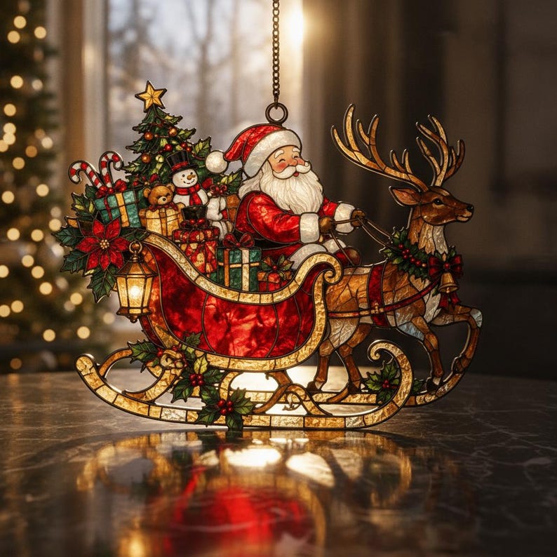 Santa Sleigh & Reindeer Acrylic Suncatcher, Christmas Window Hanging Decor, Festive Holiday Gift 4dd6ba78-291e-46ec-b4ec-630028390db0-b3.jpg