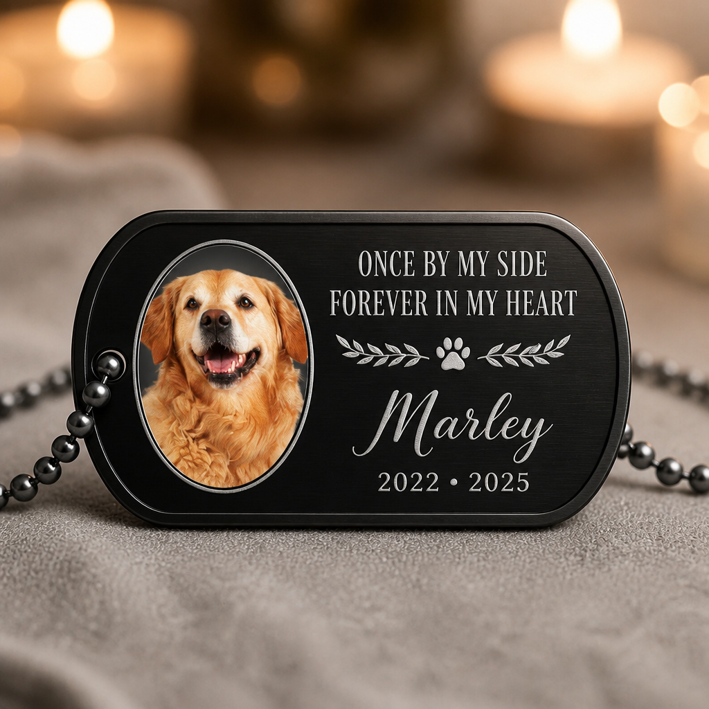 Pet Memorial Photo Dog Tag Necklace – Once by my side - Personalized Dogtag Necklace 4e3acd14-3337-48e1-a12a-93331d459c6d.png