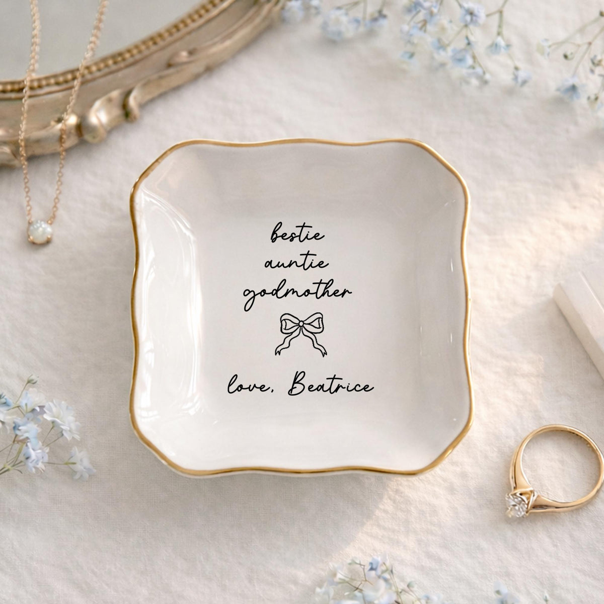 Godmother Proposal Keepsake Ring Dish | Godmother Birthday Gift | Gold Rim Heart Dish with Name Bow | Trinket Dish Keepsake 4e46203f-0424-4672-8ac6-776dcf18d99c-5.jpg