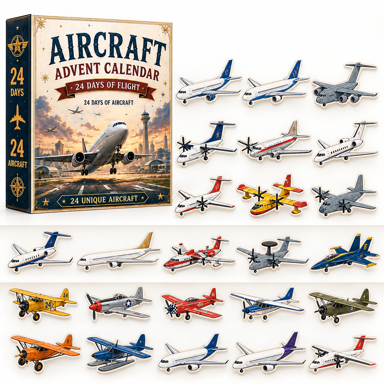 Aircraft Advent Calendar 2026 | 24 Days- 2D Acrylic Advent Calendar of Flight with Unique Miniature Airplanes, Jets & Aviation Collectibles 4e47f119-fb5f-4177-b4ca-0438e83ed5f4-6799079d-3624-49f2-ba3d-3af5198c6bb0.png