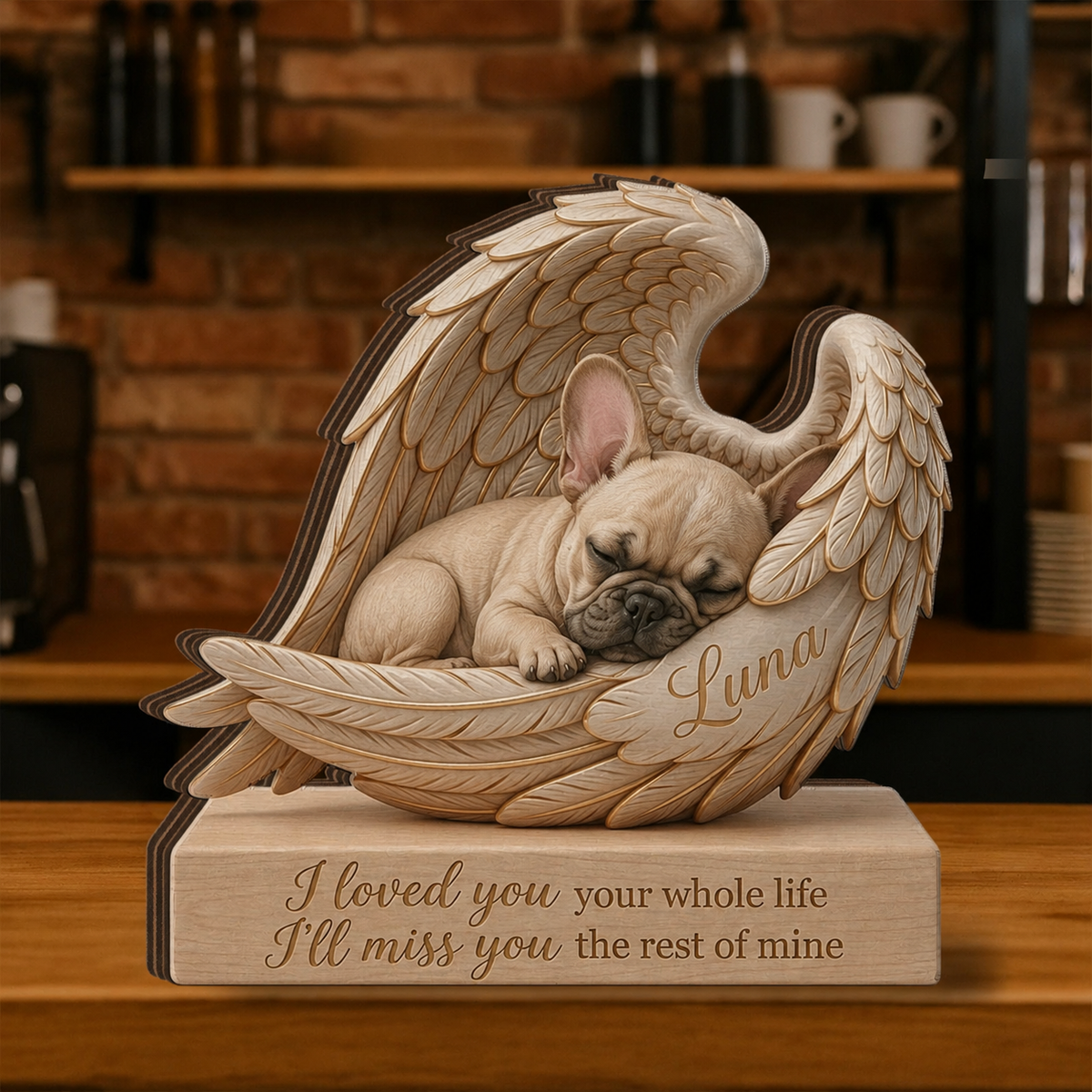 Personalized Frenchie Dog Memorial Wooden Block: Printed Angel Wings Pet Loss Gift Dog Lover Gift