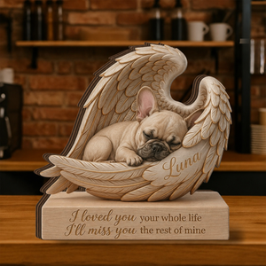 Personalized Frenchie Dog Memorial Wooden Block: Printed Angel Wings Pet Loss Gift Dog Lover Gift