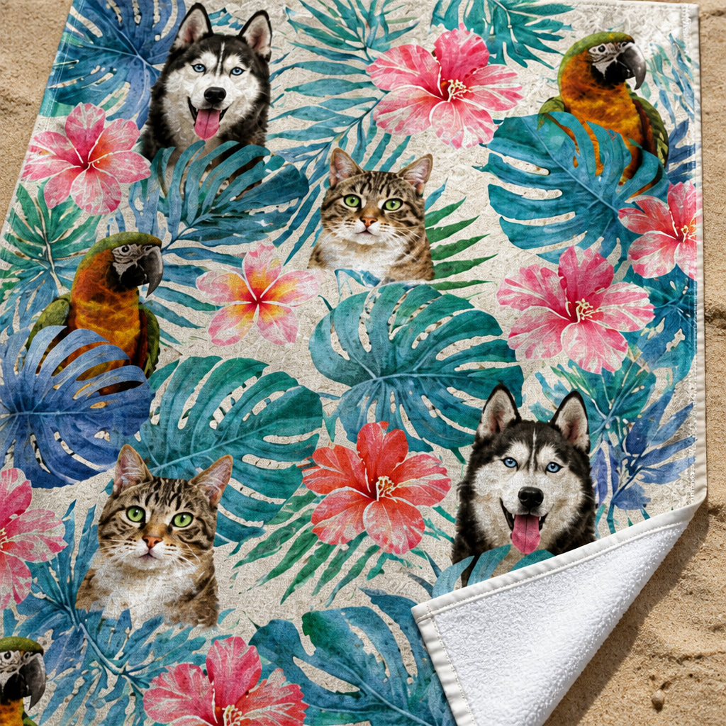 Tropical Pet Face Beach Towel – Photo Upload - Personalized Beach Towel 4e88587e-e380-4148-bd55-f52a10e9dda2.jpg