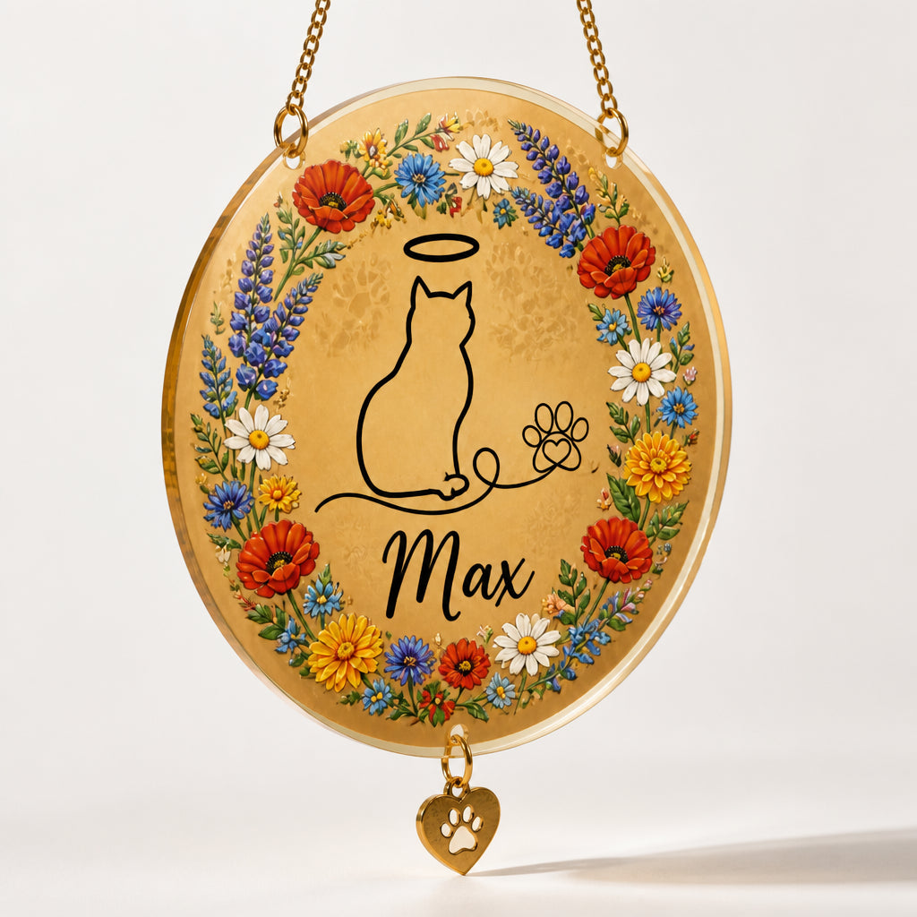 Angel Cat Memorial Floral Doormat (Personalized Name) - Personalized 1 Layered Suncatcher with Charm 4e98d4e0-1480-4077-bb5e-c738af7b1b60.jpg