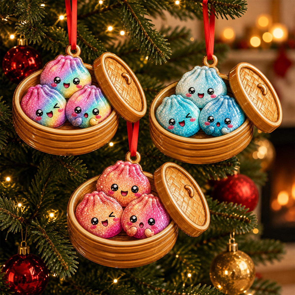 Glitter Dumpling 2D Ornament, Cute Kawaii Dim Sum Christmas Ornament, Steamed Bun Ornament, Food Lover Gift, Funny Dumpling Holiday Ornament 4e9f8240-7114-4126-a8e1-ded5e68ca196-dumpling-1.jpg