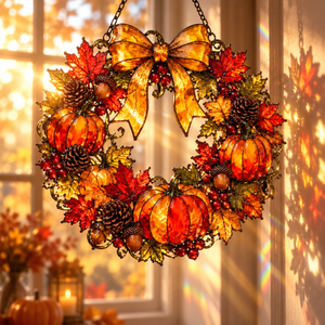 Pumpkin Wreath Suncatcher, Fall Window Decor, Acrylic Stained Glass Style Hanging Art Gift 4eabdb79-b302-4da4-888d-19c3d946feab-758707b3-81d9-48d4-af94-0e95ef772604.png