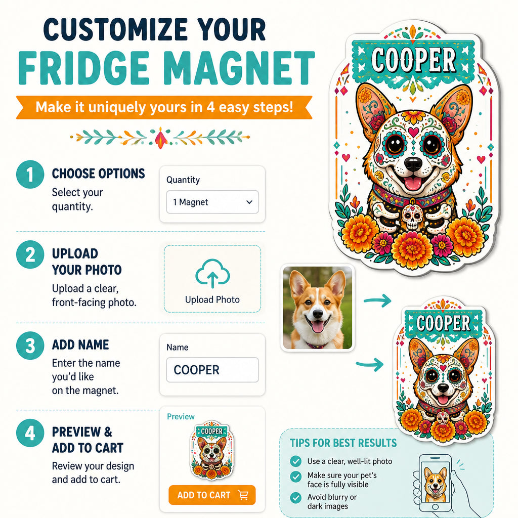 Custom Sugar Skull Pet Portrait Fridge Magnet - Personalized Custom Shape Fridge Magnet 4ec11c32-ffd3-4066-9e4e-959e4f1439c4.jpg