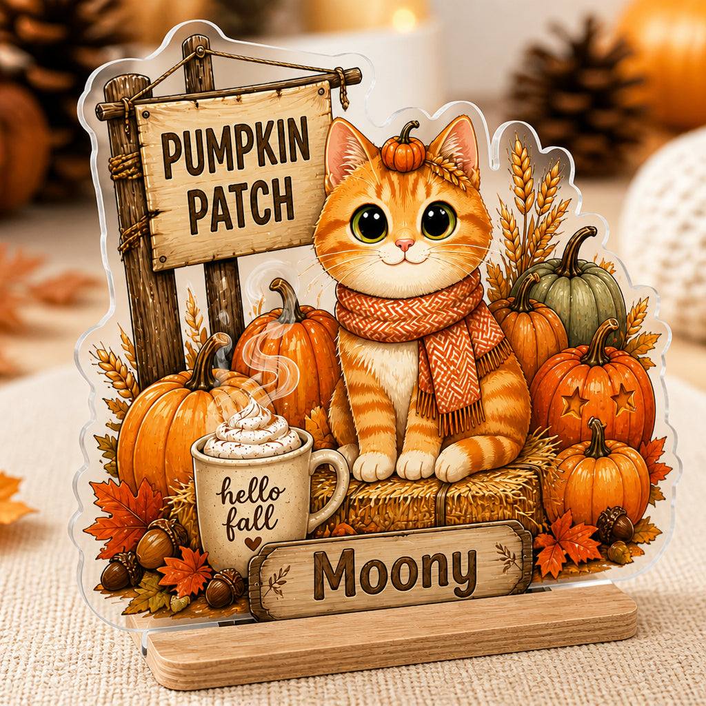 Autumn Pumpkin Patch Cat - Custom Name Table Sign - Personalized Custom Shape Acrylic Table Sign 4ed90c82-35a7-43b6-b846-ddbc3e6e6f66.jpg