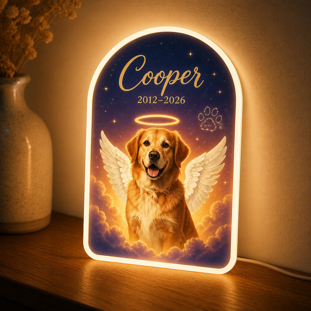 Celestial Pet Memorial Acrylic Night Light – Angel Wings Portrait with Name & Years - Personalized Acrylic Night Light 4f170253-554c-4795-9518-51cee09739e2.jpg