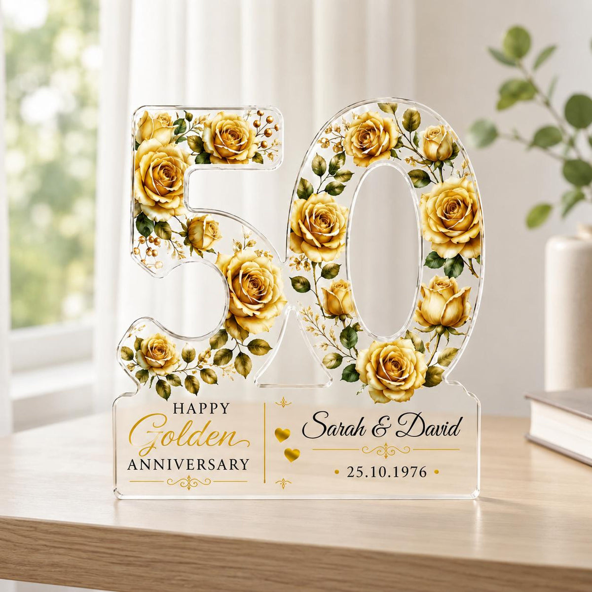 50th Anniversary Acrylic Block, Personalized Golden Wedding Gift With Gold Roses, Custom Couple Names and Date Keepsake 4f239018-7134-4d4c-8404-e5cd5c892920-5.jpg