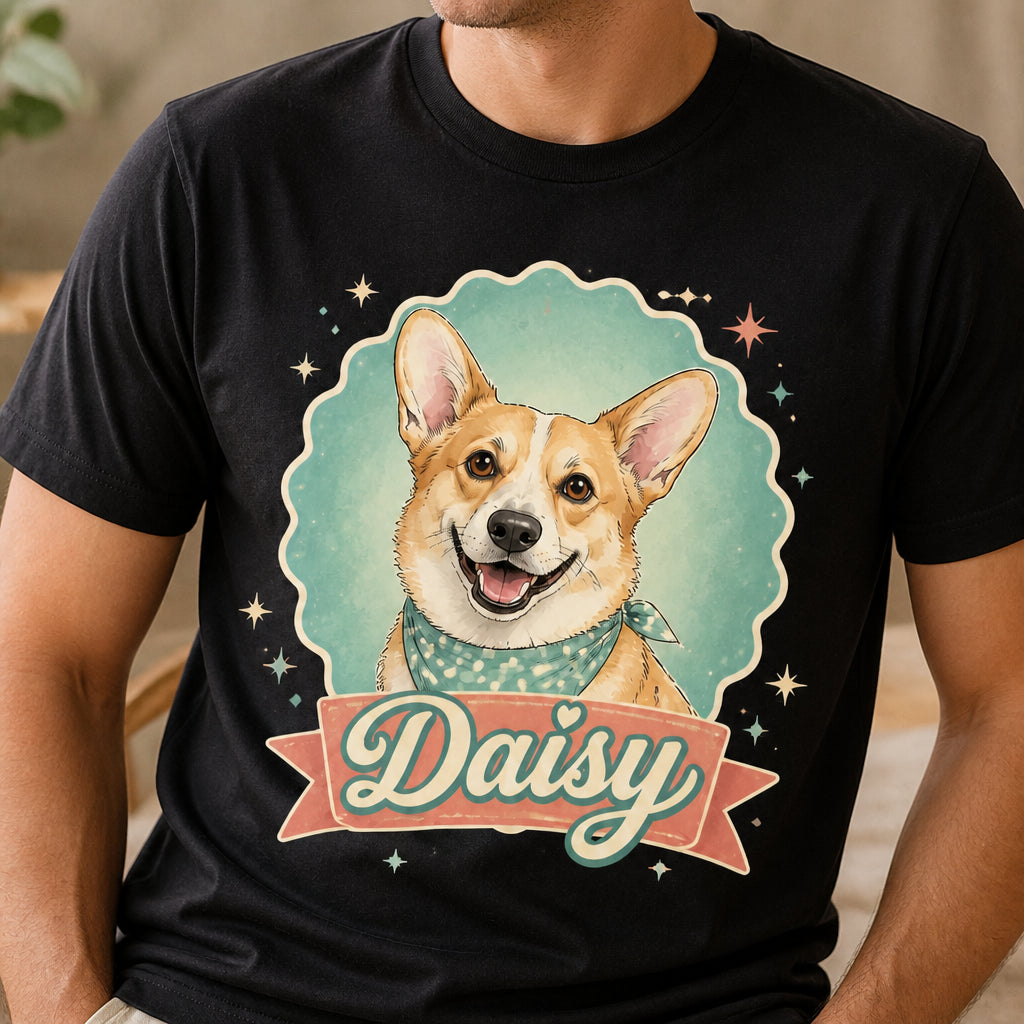 Custom Pet Portrait Tee – Retro Badge Nameplate - Personalized T-shirt 4f4cd0f0-e7b0-4698-937a-61c044e0b7ba.jpg