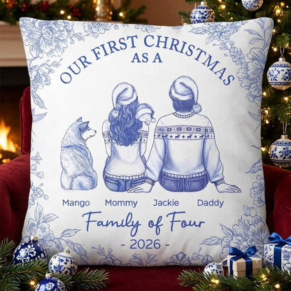 Blue Toile de Jouy Holiday Decor, Personalized New Parent Gift - Personalized Pillow