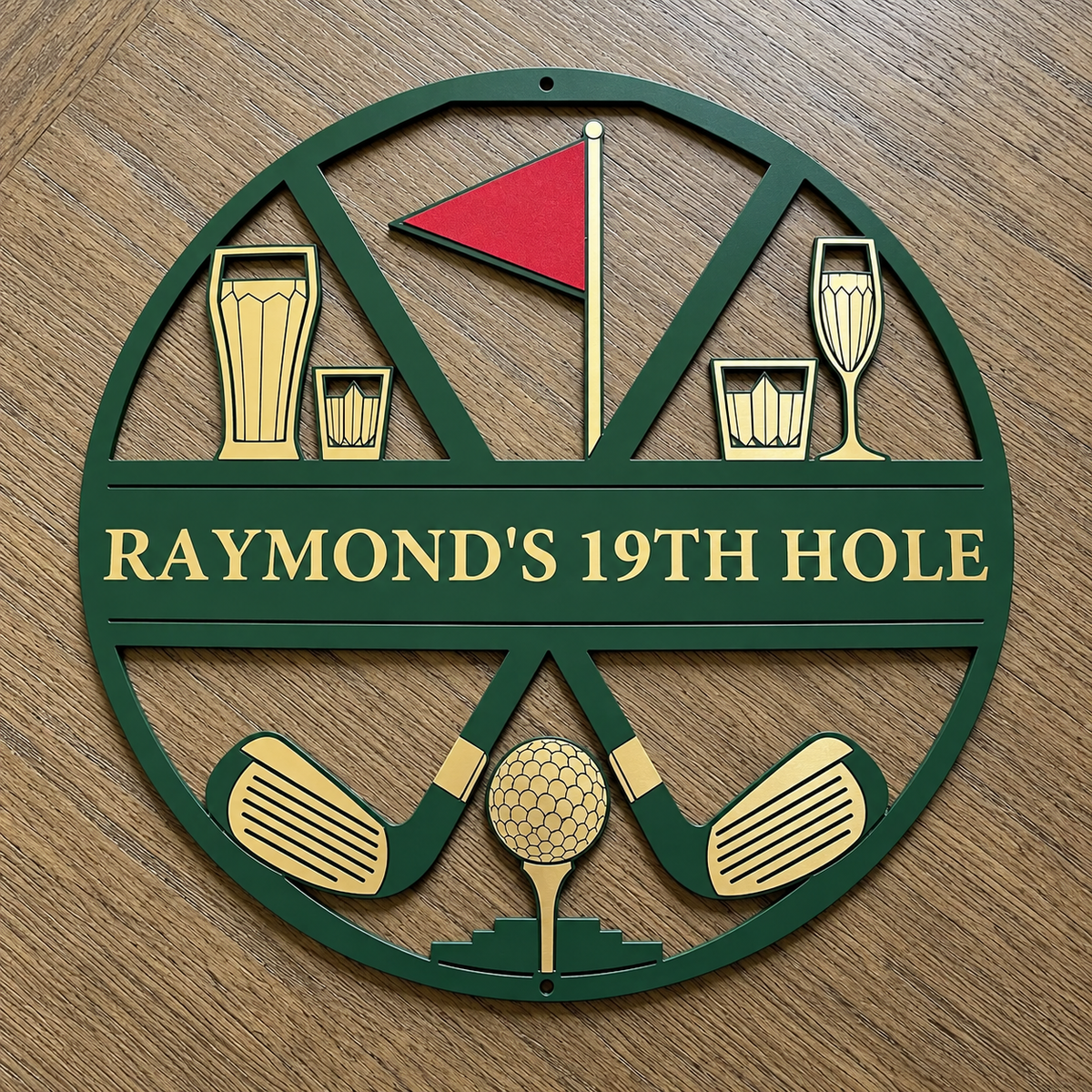 Custom Name Aniversary Hole Golf Gifts - Personalized Shaped Metal Sign for Golfers 4f56f644-b2d2-4cc4-b0ae-de268c328a23-Raymond-s-19th-Hole-golf-sign.png