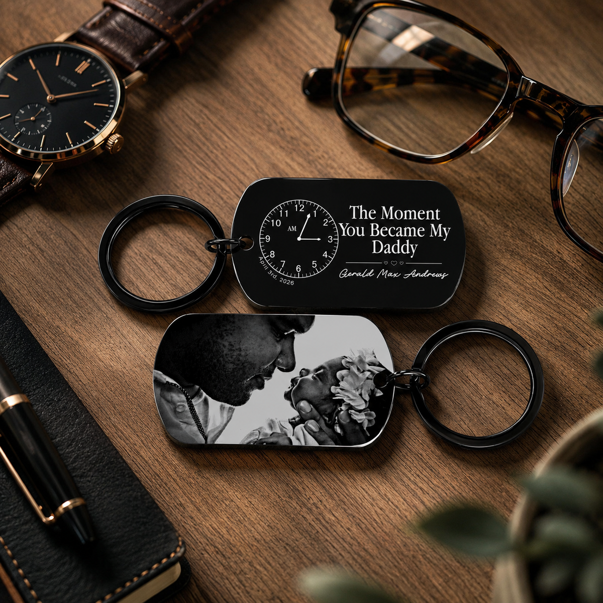The Moment You Became My Daddy, Personalized Photo Keyring With New Born Baby Photo Gift New Dad, First Fathers Day