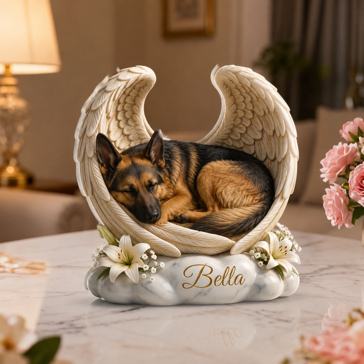 Custom German Shepherd Dog Angel Wings Statue Personalized Pet Memorial Gift