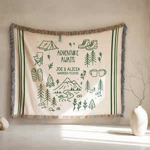 Personalized Couples Woven Throw Blanket | Adventure Awaits Moss Green Boho Stripe, Doodle Style Home Accent Wedding Engagement Anniversary 4f9bb8ad-5b13-4c1d-92a4-27f62acc565b-2.jpg